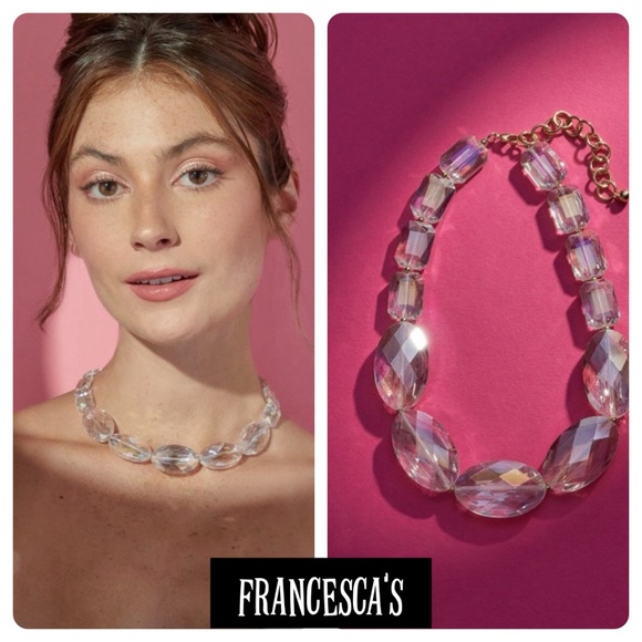New Francesca’s Luxe Large Faceted Crystal Statement Necklace - Picture 1 of 5